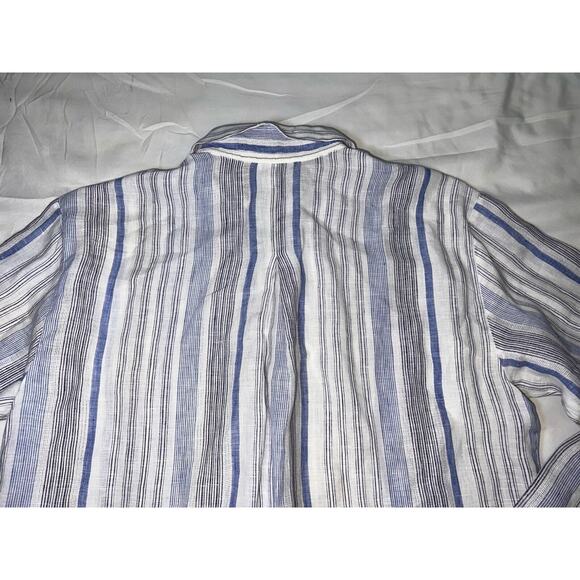 Lafayette 148 Shirt Women's Size S Blue Striped Button Up Long Sleeve 100% Linen - Picture 11 of 12